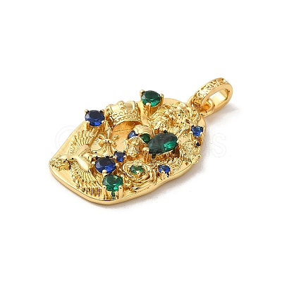Rack Plating Brass Micro Pave Cubic Zirconia with Sea shell Pendants KK-Q795-15C-G-1