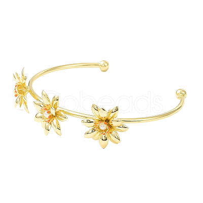 Alloy Flower Open Cuff Bangle for Women BJEW-D054-01G-1