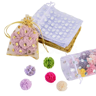 24Pcs 2 Colors Hot Stamping Polka Dot Organza Jewelry Drawstring Bags ABAG-TADJ0001-06B-1