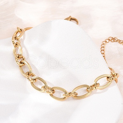 8MM 304 Stainless Oval Link Chain Bracelets SA-CBA725A-27G-1