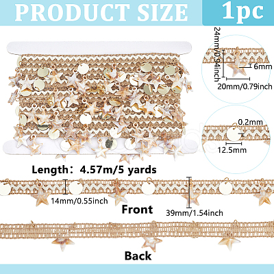 5 Yards Polyester Thread & Plastic Shell Beaded Trim Ribbon OCOR-PH0007-74A-1
