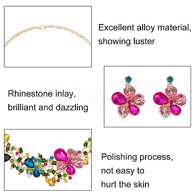 ANATTASOUL Colorful Rhinestone Flower of Life Pendant Necklace & Dangle Stud Earrings SJEW-AN0001-12-1