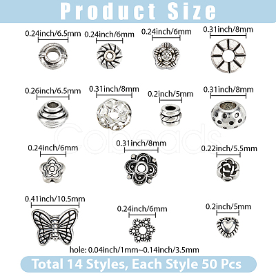 700Pcs 14 Styles Tibetan Style Alloy Beads FIND-PA0001-28-1