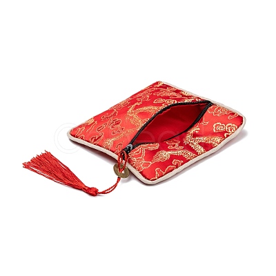 Chinese Brocade Tassel Zipper Jewelry Bag Gift Pouch ABAG-F005-13-1