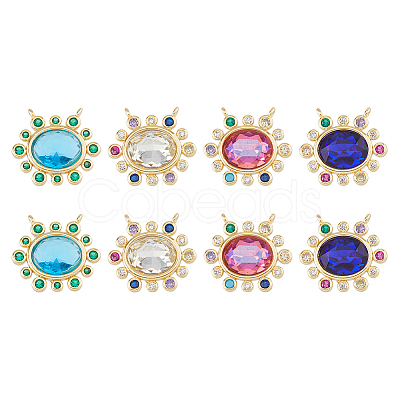 8Pcs 4 Colors Brass Cubic Zirconia 2-Loop Pendants KK-DC0003-51-1