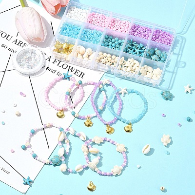 DIY Synthetic Turquoise & Seed Beads Bracelets Making Kits DIY-FS0007-01-1