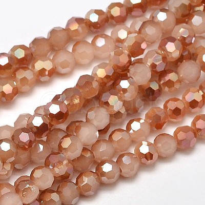 Faceted Round Half Rainbow Plated Imitation Jade Electroplate Glass Beads Strands X-EGLA-J130-HR05-1
