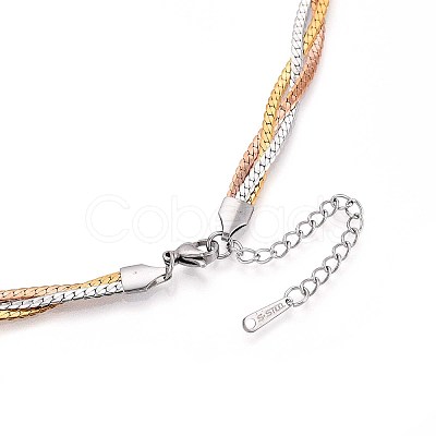5.5MM 3-Color 304 Stainless Steel Braided Cuban Link Chain Necklaces NJEW-N058-03GPRG-1