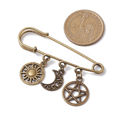 Tibetan Style Alloy Star Moon Sun Charms Kilt Pins Brooch JEWB-BR00172-1