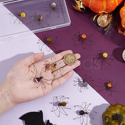 12Pcs 6 Colors Copper Wire Wrapped Natural Banded Agate Spider for Door Window Protection HJEW-NB00186-1