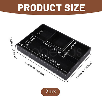 2Pcs Desktop 4-Grid PU Leather Organizer Display Storage Trays CON-CA0001-036B-1