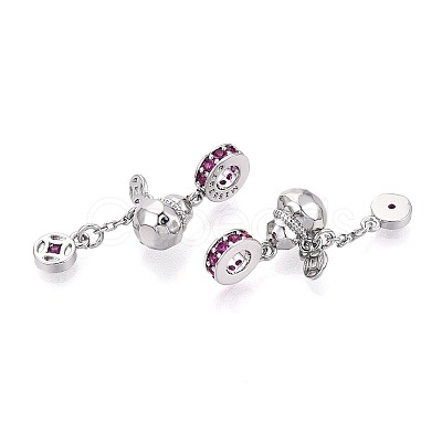 Brass Micro Pave Deep Pink Cubic Zirconia European Dangle Charms KK-N287-18P-1