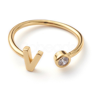 Brass Micro Pave Clear Cubic Zirconia Cuff Rings RJEW-J074-01G-V-1