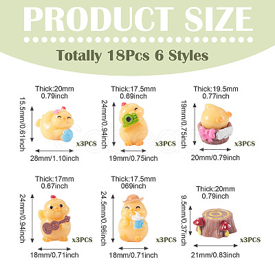 18Pcs 6 Styles Resin Chick & Stump with Mushroom Ornaments DJEW-TA0001-41-1