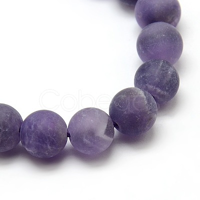 Frosted Natural Amethyst Round Bead Strands G-M064-8mm-13-1