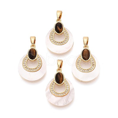 Natural Tiger Eye with White Shell Pendants KK-N287-11G-02-1