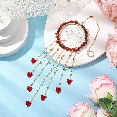 Wire Wrapped Natural Red Jasper Chips Ring Hanging Ornaments HJEW-JM02371-01-1