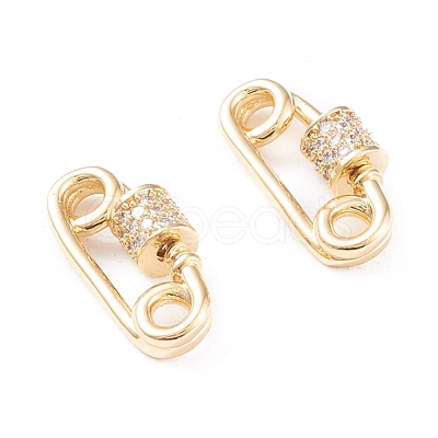 Brass Micro Pave Clear Cubic Zirconia Screw Carabiner Lock Charms KK-F814-38G-1