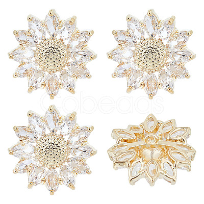 4Pcs 1-Hole Brass Pave Clear Cubic Zirconia Buttons BUTT-MA0001-15A-G-1