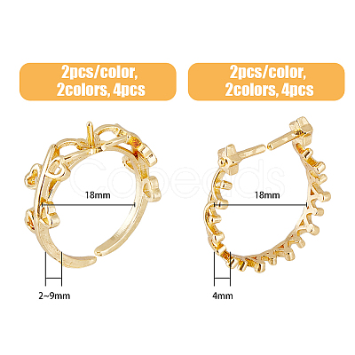 SUPERFINDINGS 8Pcs 4 Style Rack Plating Brass Open Cuff Ring Settings KK-FH0006-84-1