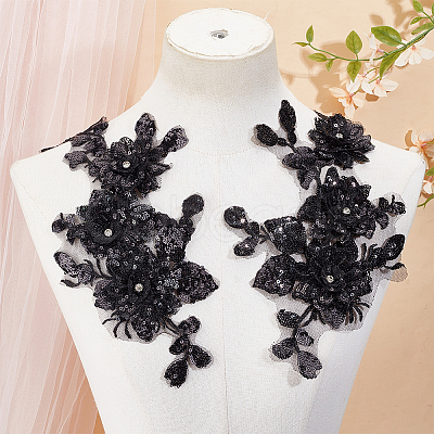2Pcs 2 Styles 3D Flower Polyester Embroidery Sew on Appliques DIY-CY0001-03B-1