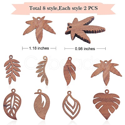 16Pcs 8 Style Autumn Theme Natural Walnut Wood Pendants WOOD-SZ0001-29-1
