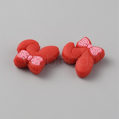 Rabbit with Bowknot Food Grade Eco-Friendly Silicone Beads LS-SIL-WH0018-008A-1