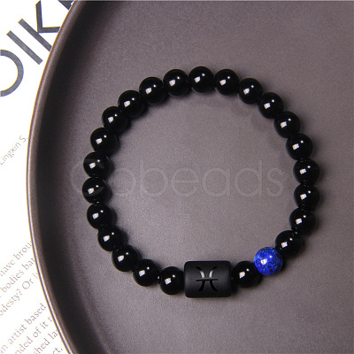 12 Constellations Protetion Lapis Lazuli & Black Obsidian  Round Beads Stretch Bracelets for Men Women WG083ED-10-1