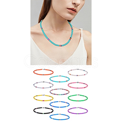 Polymer Clay Heishi Surfer Beaded Necklaces Set NJEW-SW00031-1