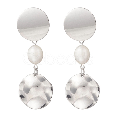 Natural Cultured Freshwater Pearl Flat Round Dangle Stud Earrings EJEW-JE06754-1