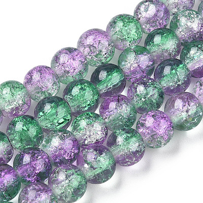 Two-Tone Crackle Baking Paint Transparent Glass Beads Strands CCG-T004-8mm-02-1
