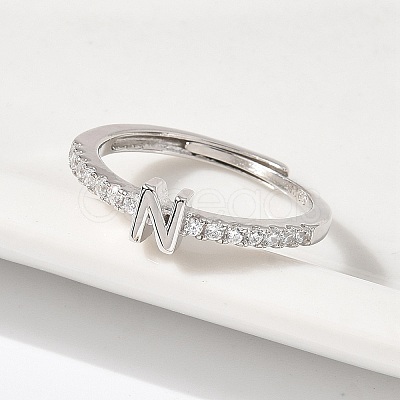 S925 Sterling Silver Adjustable Letter Rings for Women RJEW-M068-01P-N-1