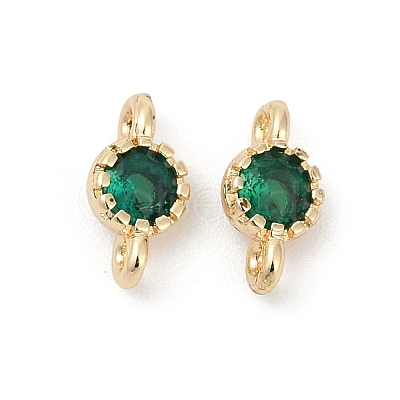 Brass Cubic Zirconia Flat Round Connector Charms KK-H204-02KCG-02-1