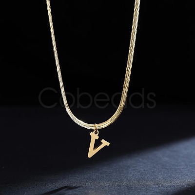 316 Surgical Stainless Steel Initial Pendant Flat Snake Chain Necklaces for Women WGC1053-22-1