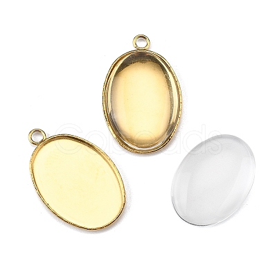 DIY Oval 304 Stainless Steel Cabochon Connector & Pendant Making Kits DIY-FS0008-31-1