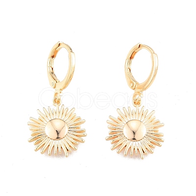 Brass Sunflower Dangle Leverback Earrings for Women EJEW-N012-65-1