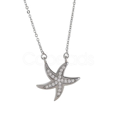 Ocean Summer Brass Pave Clear Cubic Zirconia Pendant Necklaces FS-WG82AA1-22-1