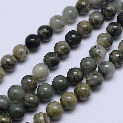 Round Natural Green Rutilated Quartz Beads Strands G-D742-8mm-1