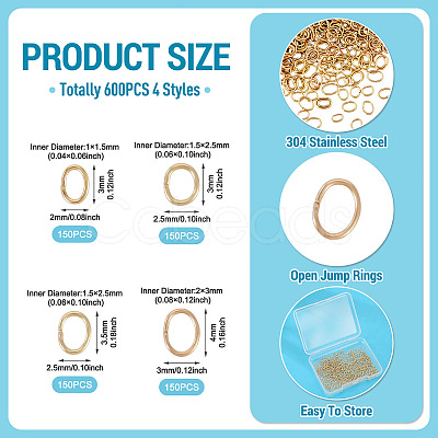 600Pcs 4 Styles 304 Stainless Steel Jump Rings STAS-TA0006-43C-1