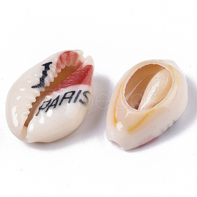 Printed Natural Cowrie Shell Beads SSHEL-R047-01-G01-1