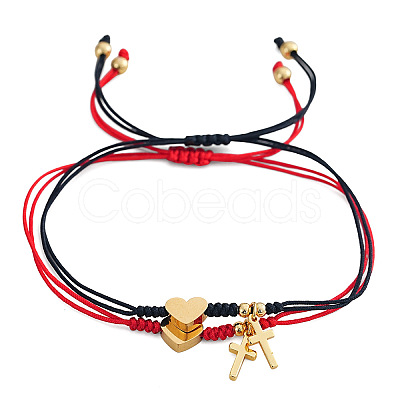 2Pcs Brass Heart & Cross Double Layered Couple Bracelet Set WL1100-3-1