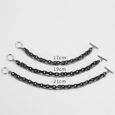 Two Tone 201 Stainless Steel Curb Chain & Cable Chain Double Layers Bracelets for Women Men FS-WGC755C-03-1