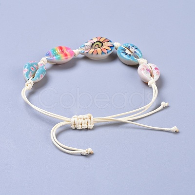 Adjustable Printed Cowrie Shell Braided Bead Bracelets BJEW-JB04273-1