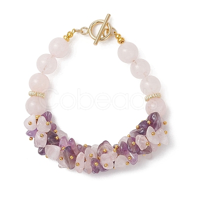 Natural Amethyst & Natural Rose Quartz Beaded Bracelets for Women BJEW-JB13150-01-1