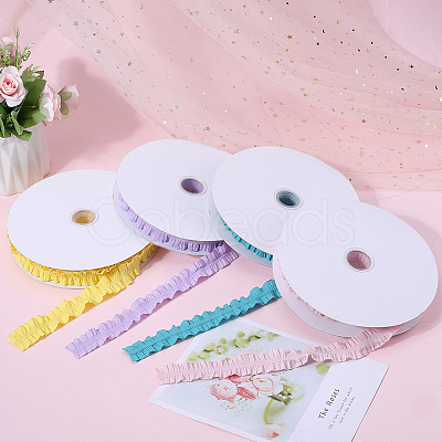 20 Yards Ruffled Polyester Elastic Lace Trim EW-WH0018-01A-1