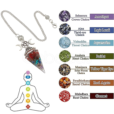 2Pcs Gemstone Chip & Resin Orgonite Dowsing Pendulum Big Pendants AJEW-SC0003-25-1