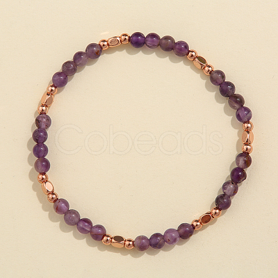 Natural Amethyst & Brass Bead Stretch Bracelets for Women HH3302-4-1