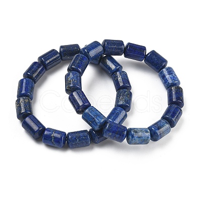 Column Dyed Natural Lapis Lazuli Beads Stretch Bracelets for Women Men BJEW-A148-01A-15-1