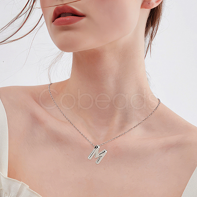 1pc Brass Chain with Alloy Letter Pendants Necklaces NJEW-LP0001-41M-P-1