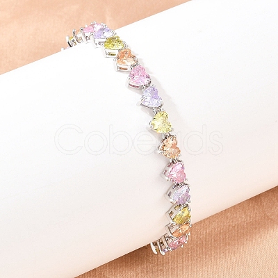 Platinum Tone Brass Micro Pave Cubic Zirconia Tennis Bracelets BJEW-B160-01P-01-1
